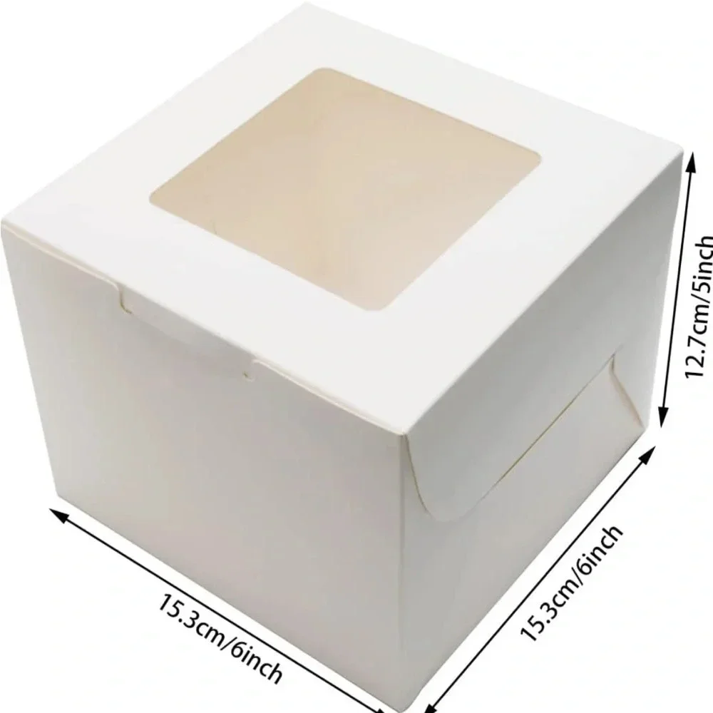 🆕 12Packs 6x6x5 Inches White Cake Boxes with Window With Stickers and Twine